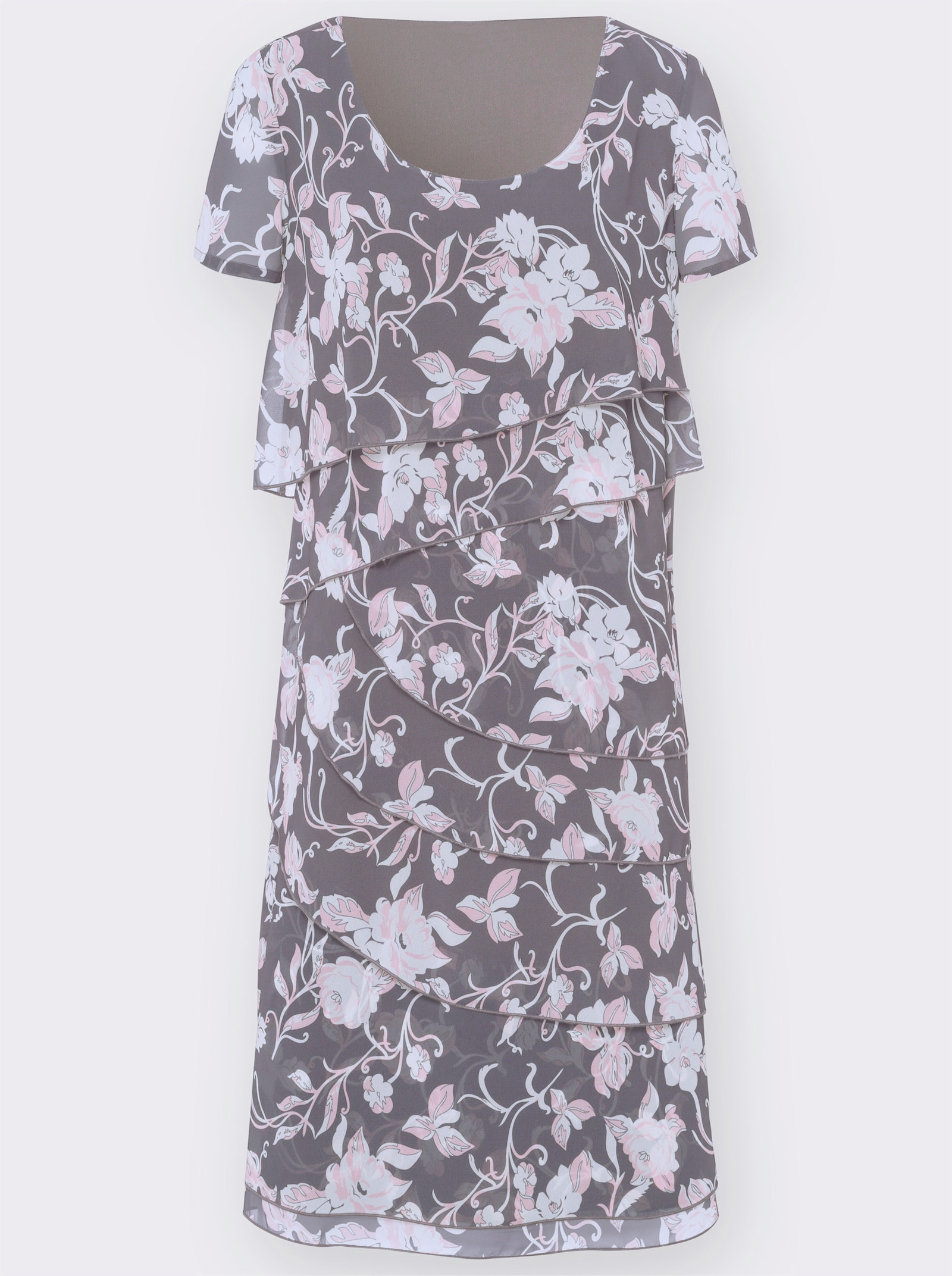 Sommerkleid mit Blumen-Druck, mehrlagig - anthrazit-bedruckt