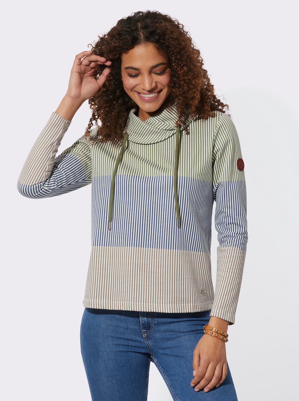 Lang sweatshirt - kaki/rookblauw gestreept