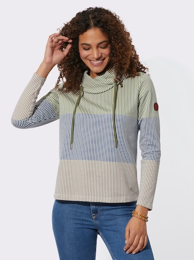 Longsweatshirt mit halsfernem Rollkragen - khaki-rauchblau-gestreift