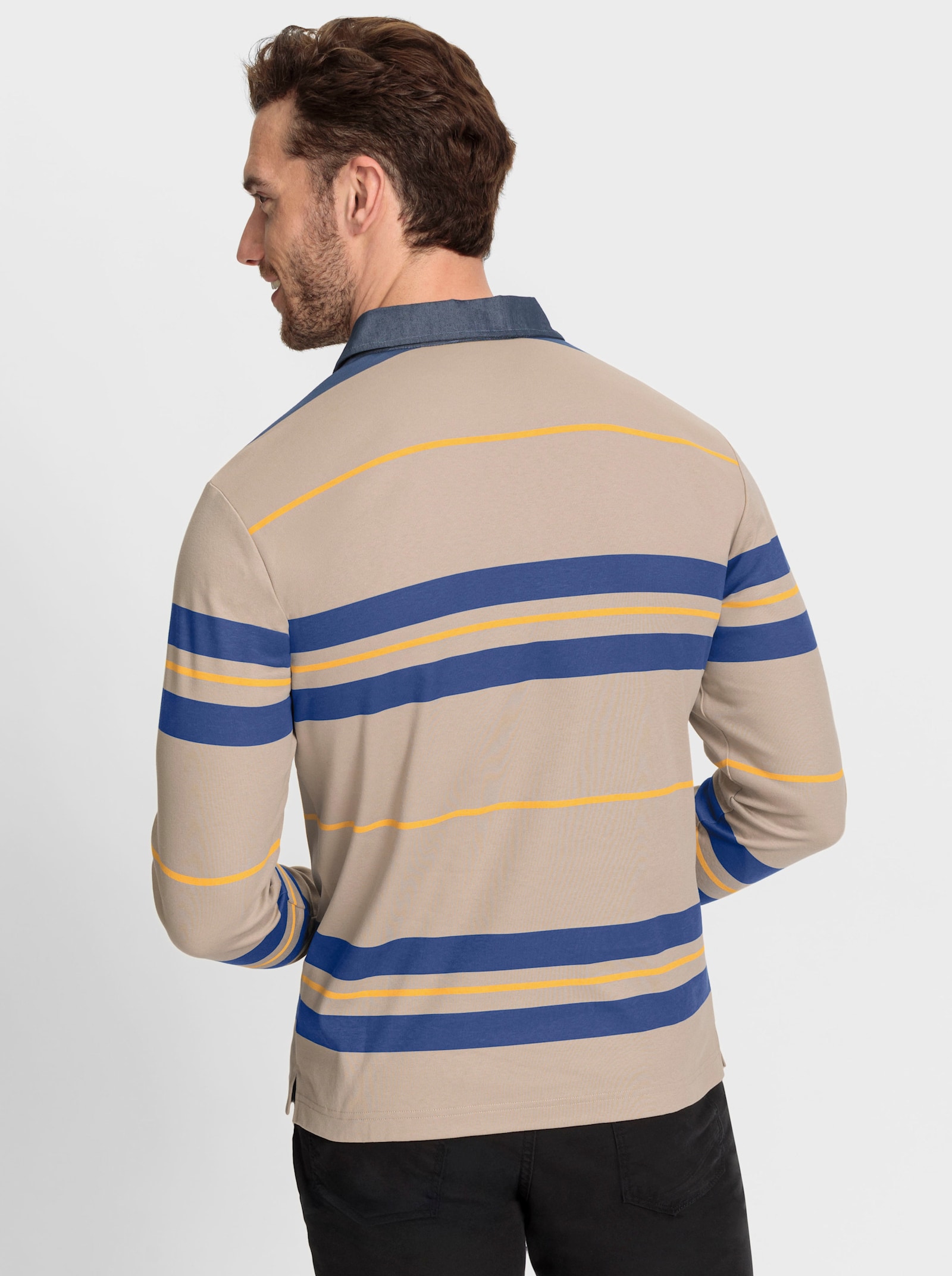 Catamaran Langarmshirt mit Details aus Denim - sesam-gestreift