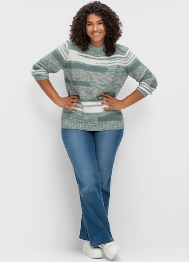 Stehkragenpullover mit Streifen-Muster - wintertürkis-meliert