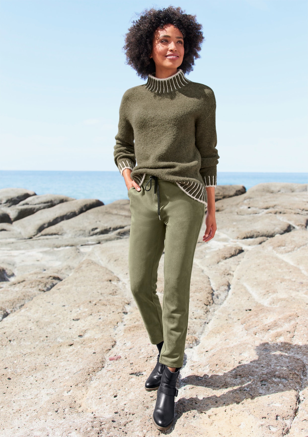 heine Pullover - khaki-ecru-meliert