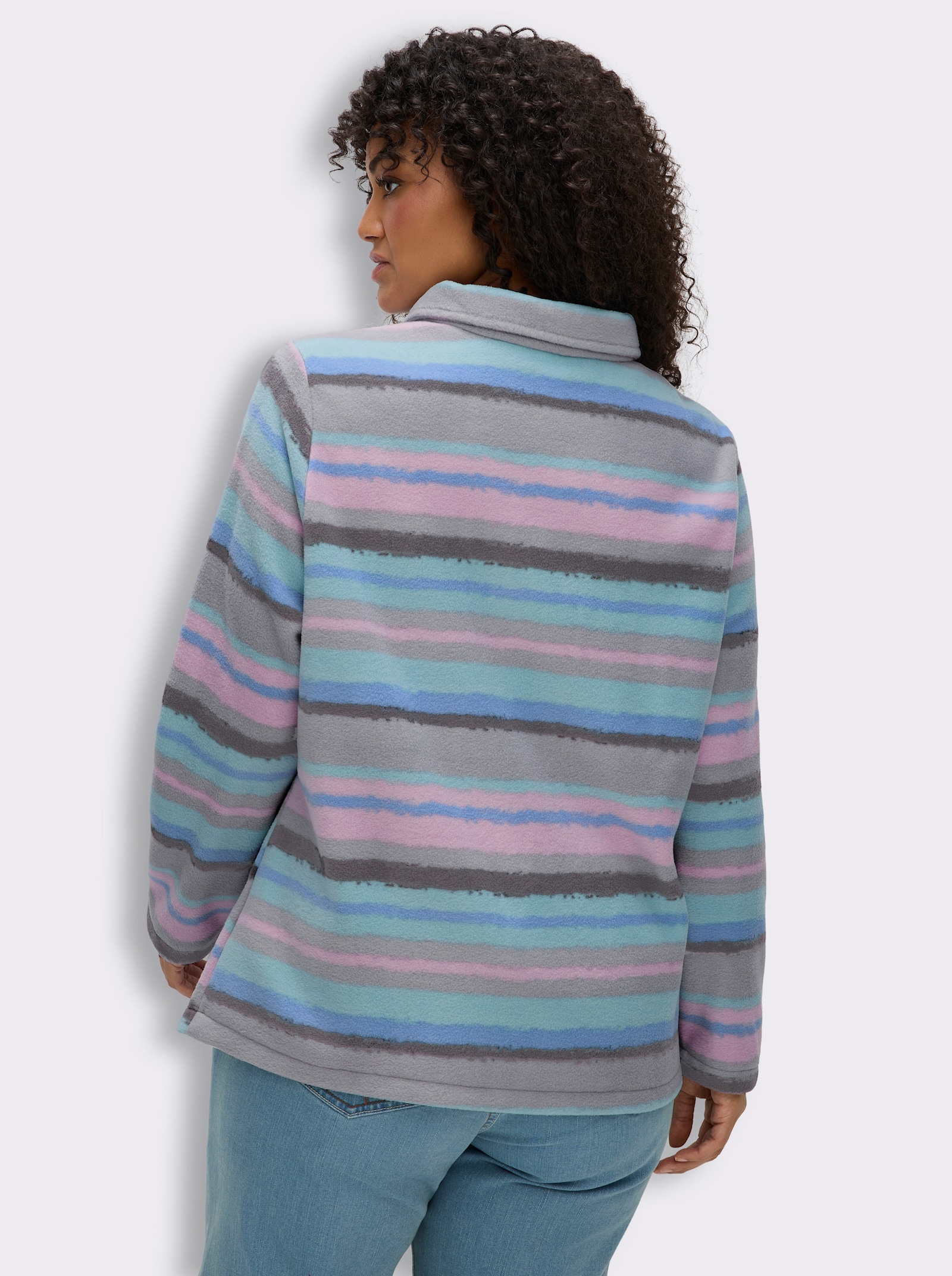 Fleeceshirt mit Reißverschluss am Kragen - kalkmint-bedruckt