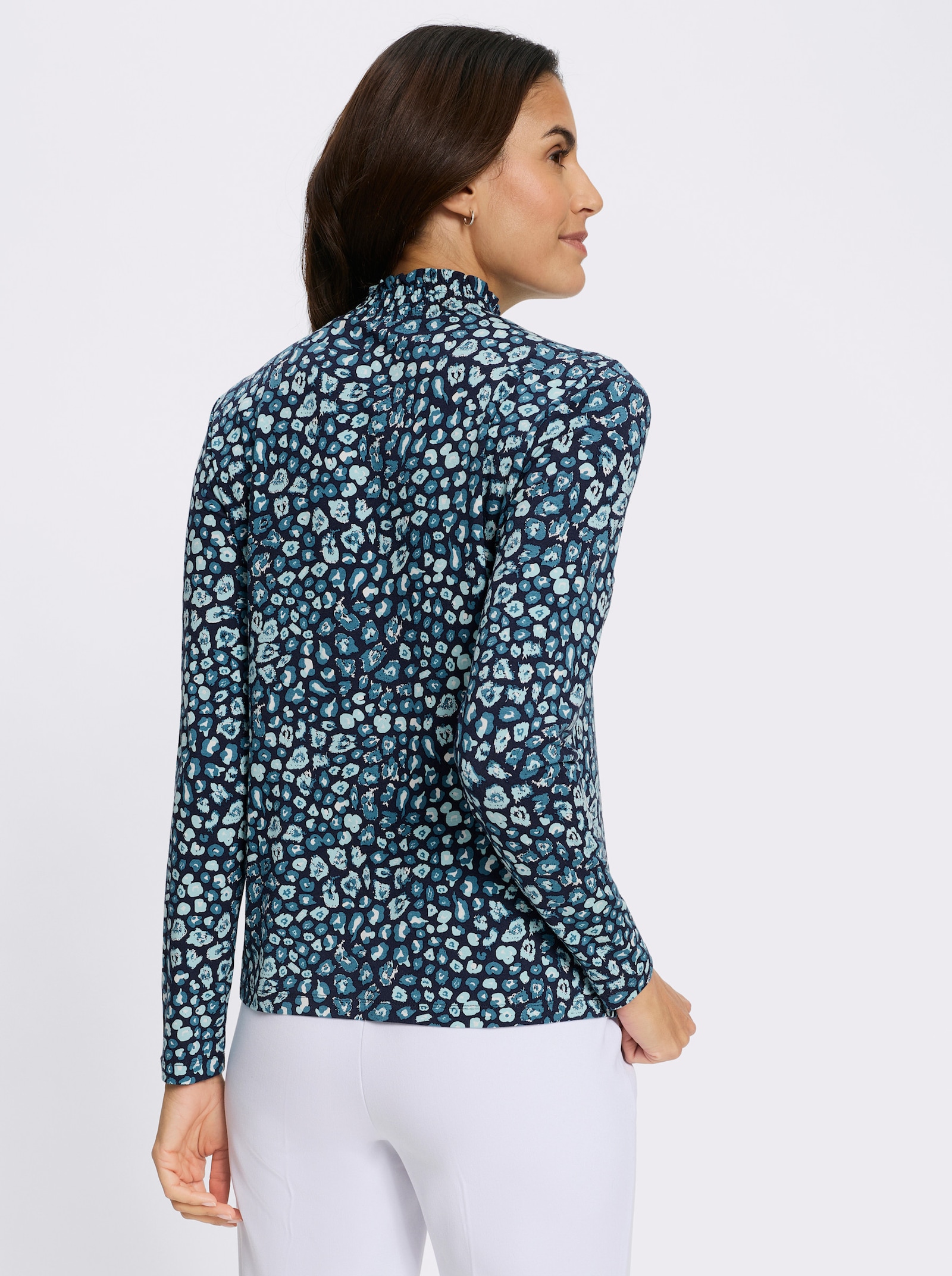 Stehkragenshirt mit gesmoktem Kragen - marine-topas-bedruckt