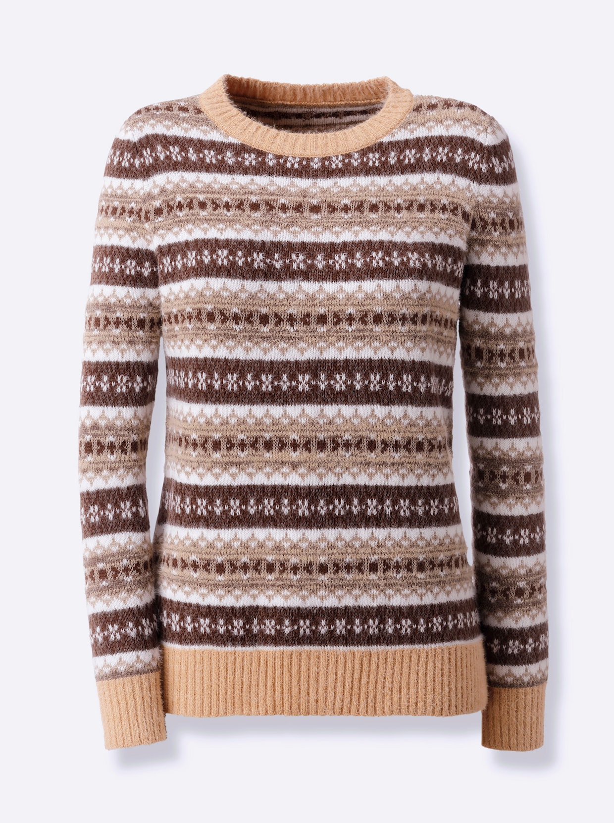 Jacquardpullover - camel-sesam-gemustert