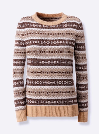 Jacquardpullover - camel-sesam-gemustert