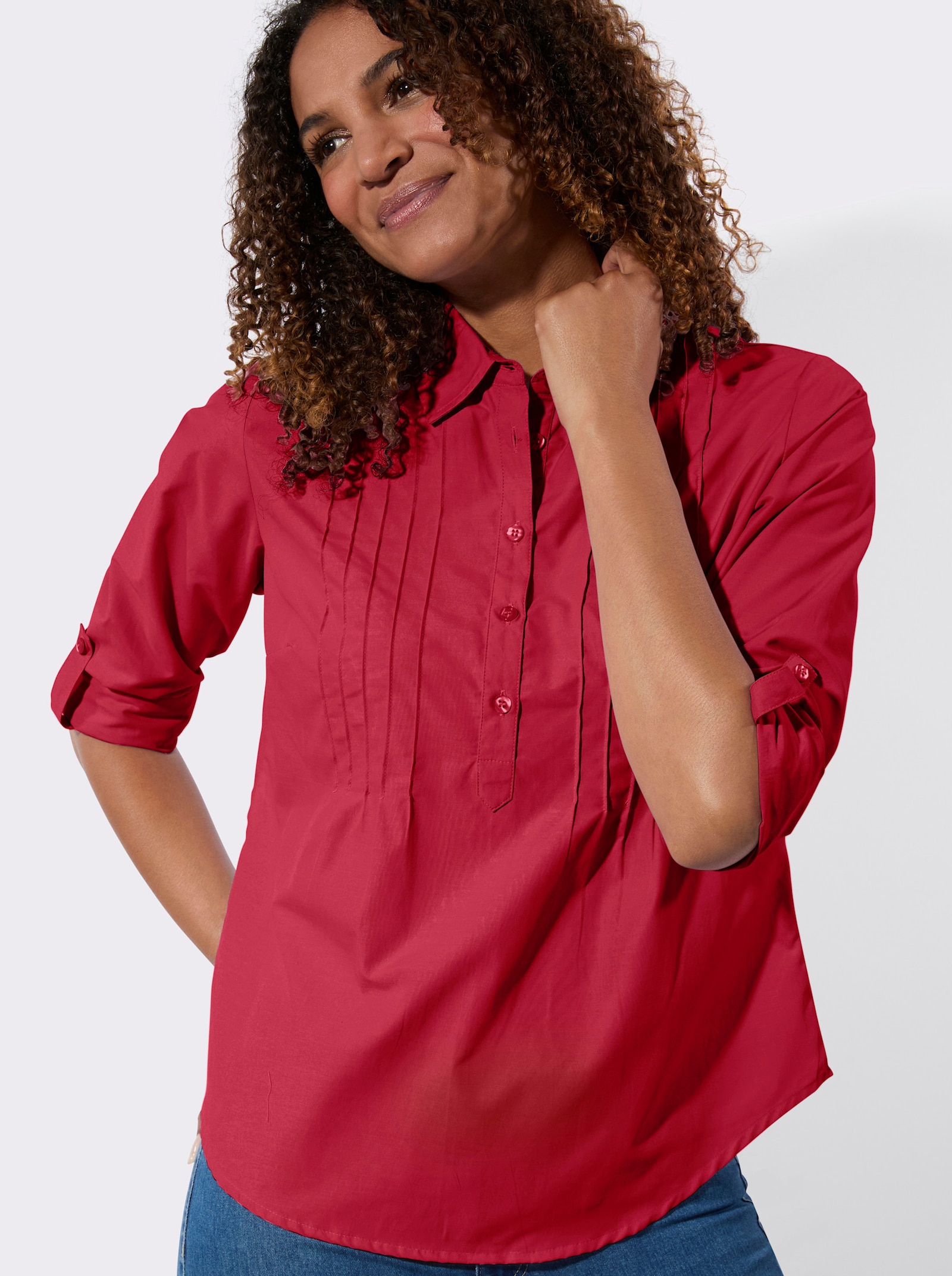 Overhemdblouse met opstroopbare mouwen - rood