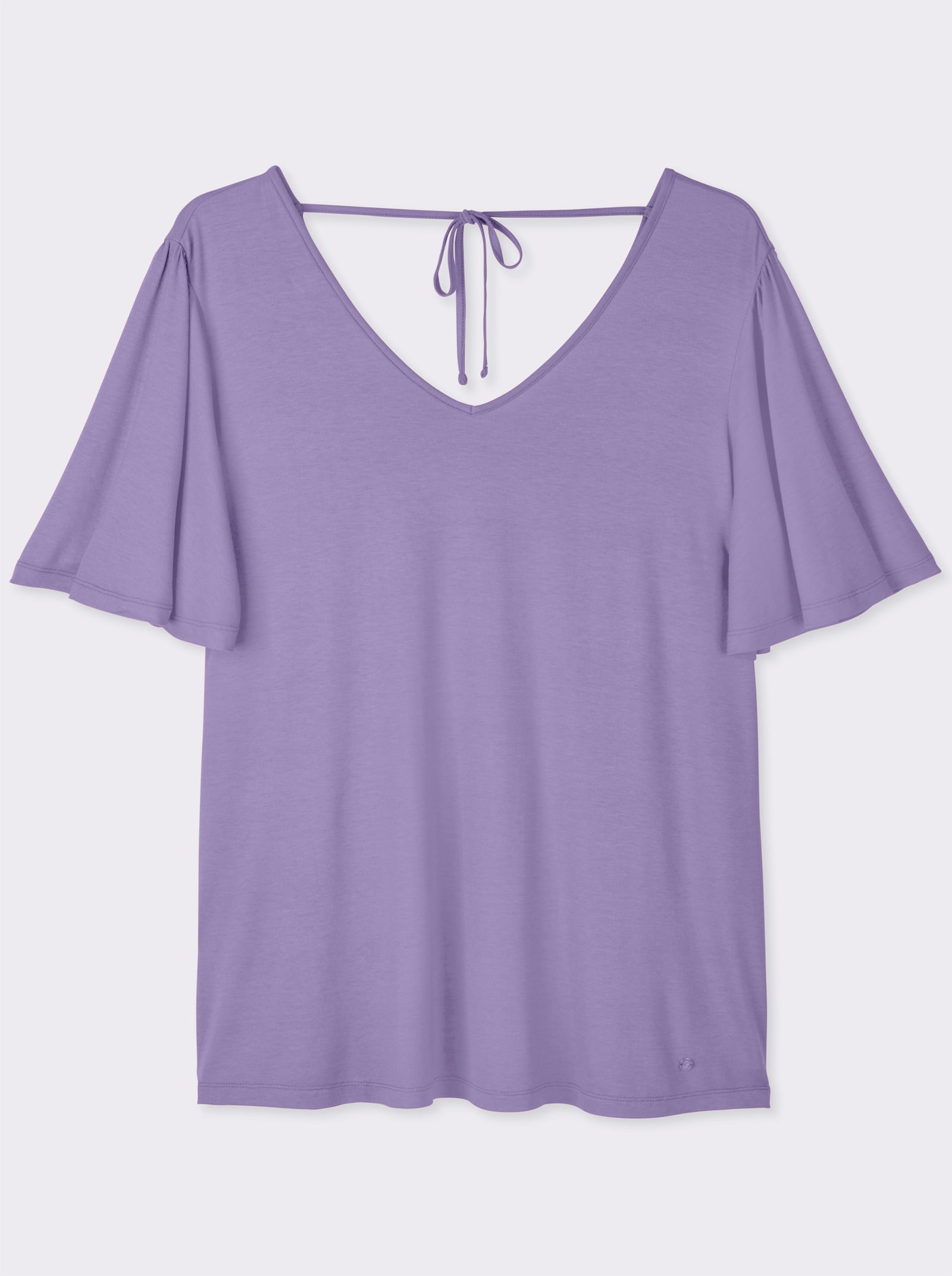sheego V-Shirt mit Flügelärmeln und Bindeband im Nacken - lavendel