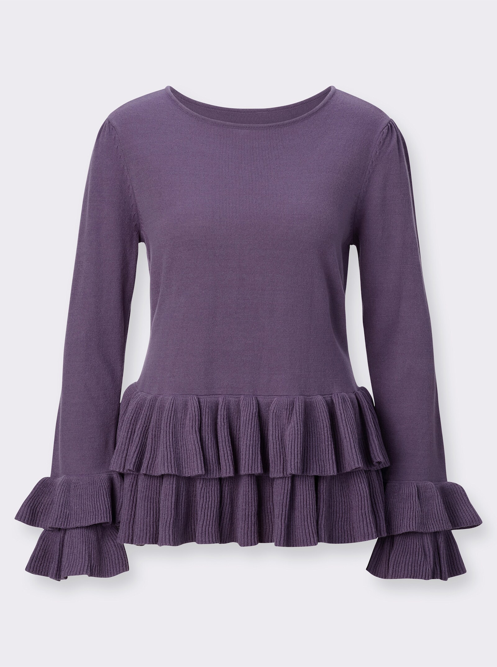 Rundhalspullover mit Volants - feige