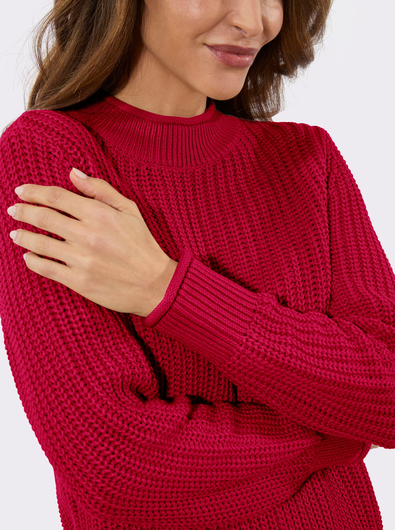 Stehkragenpullover in Patentstrick - rot