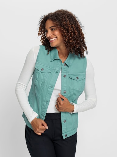 Jeansweste mit weitenverstellbarem Saum - salbei