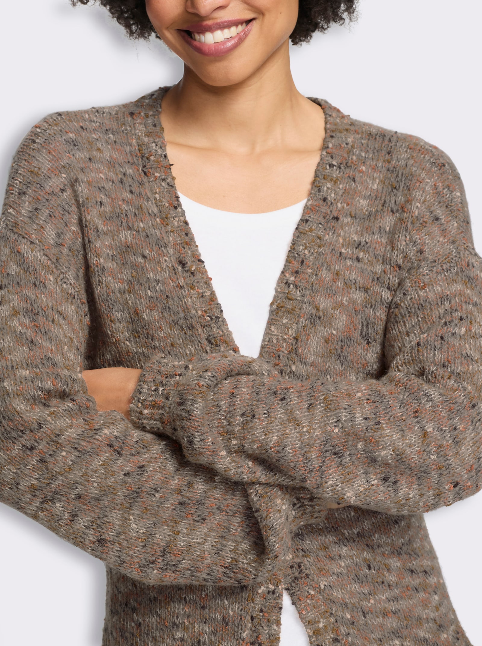 heine Strickjacke aus Bouclé-Garn - taupe-papaya-meliert