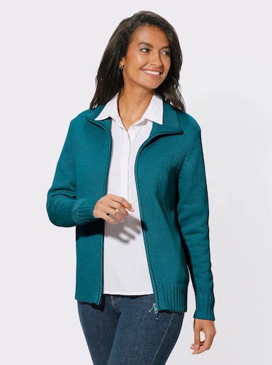 Strickjacke mit 2-Wege-Reißverschluss - petrol
