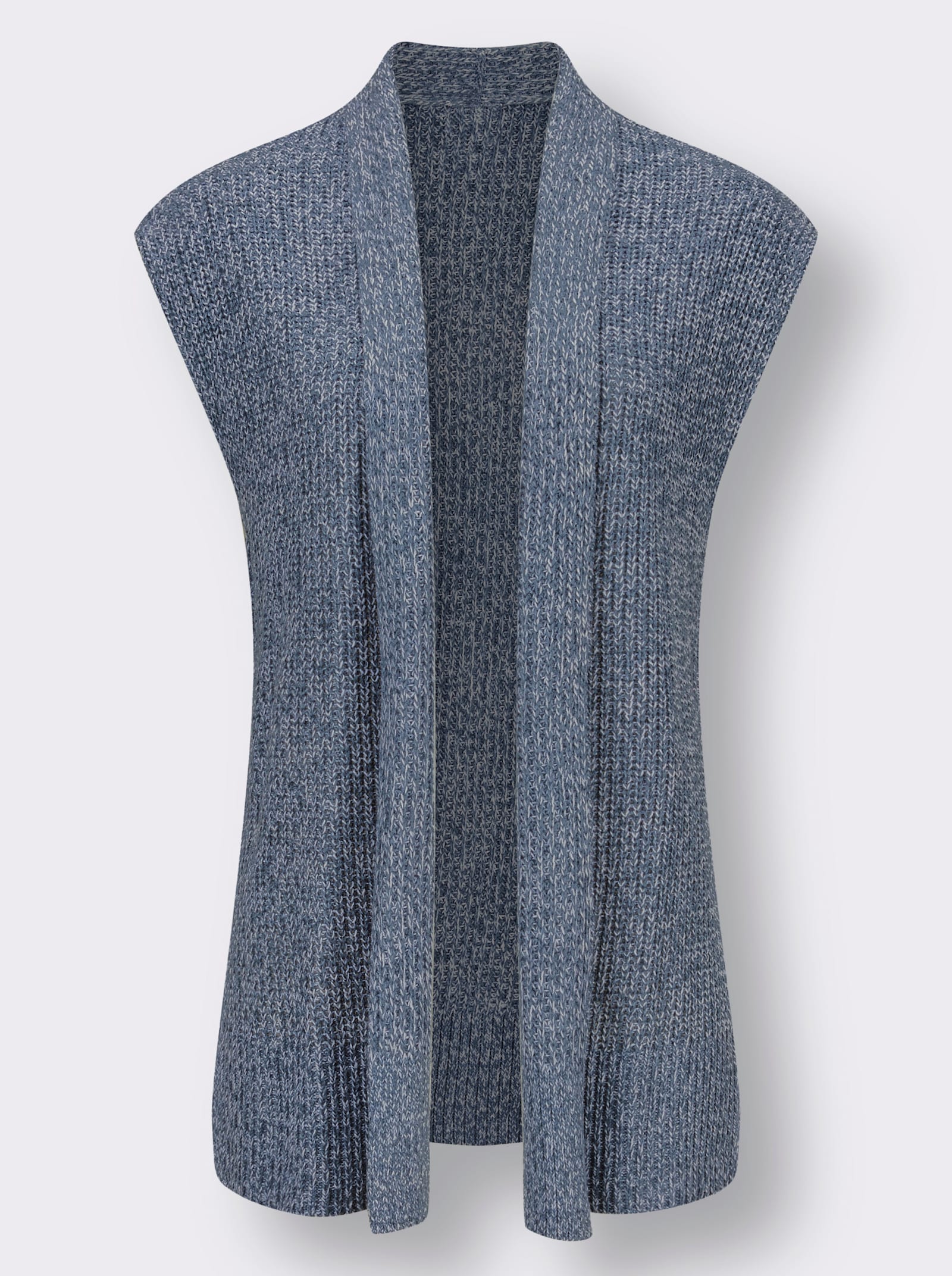 Pletená vesta s bočními rozparky - kouřová modrá-melír