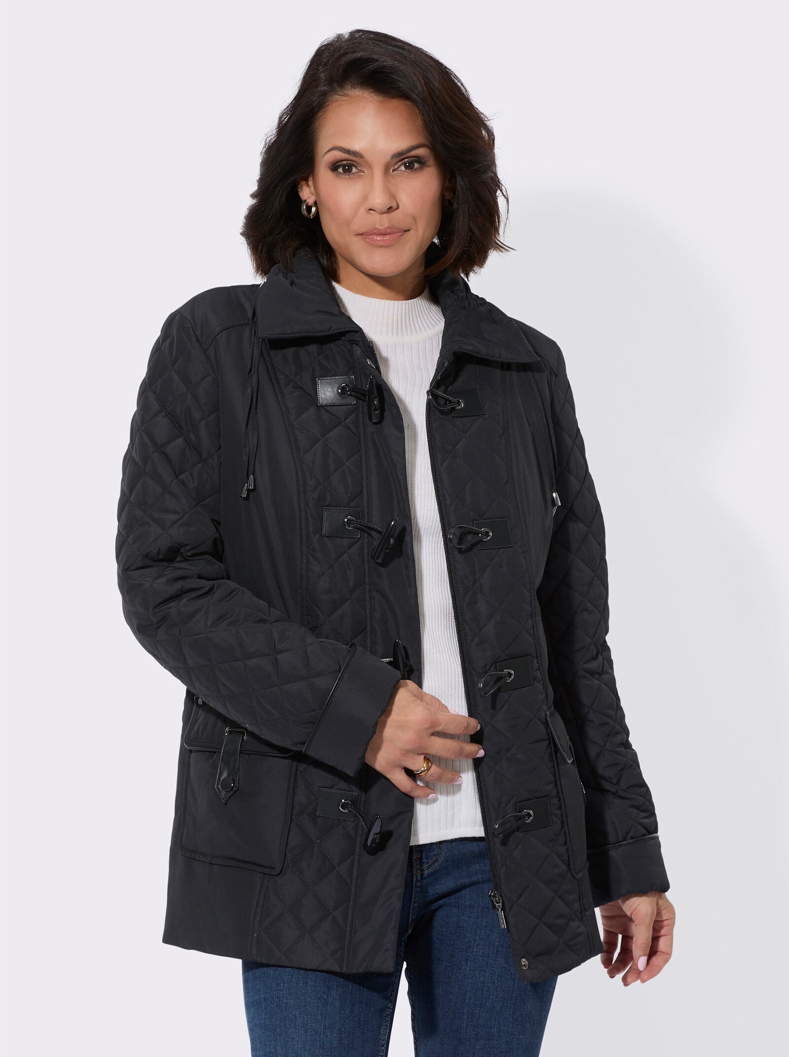 Steppjacke mit aufgesetzten Pattentaschen - schwarz