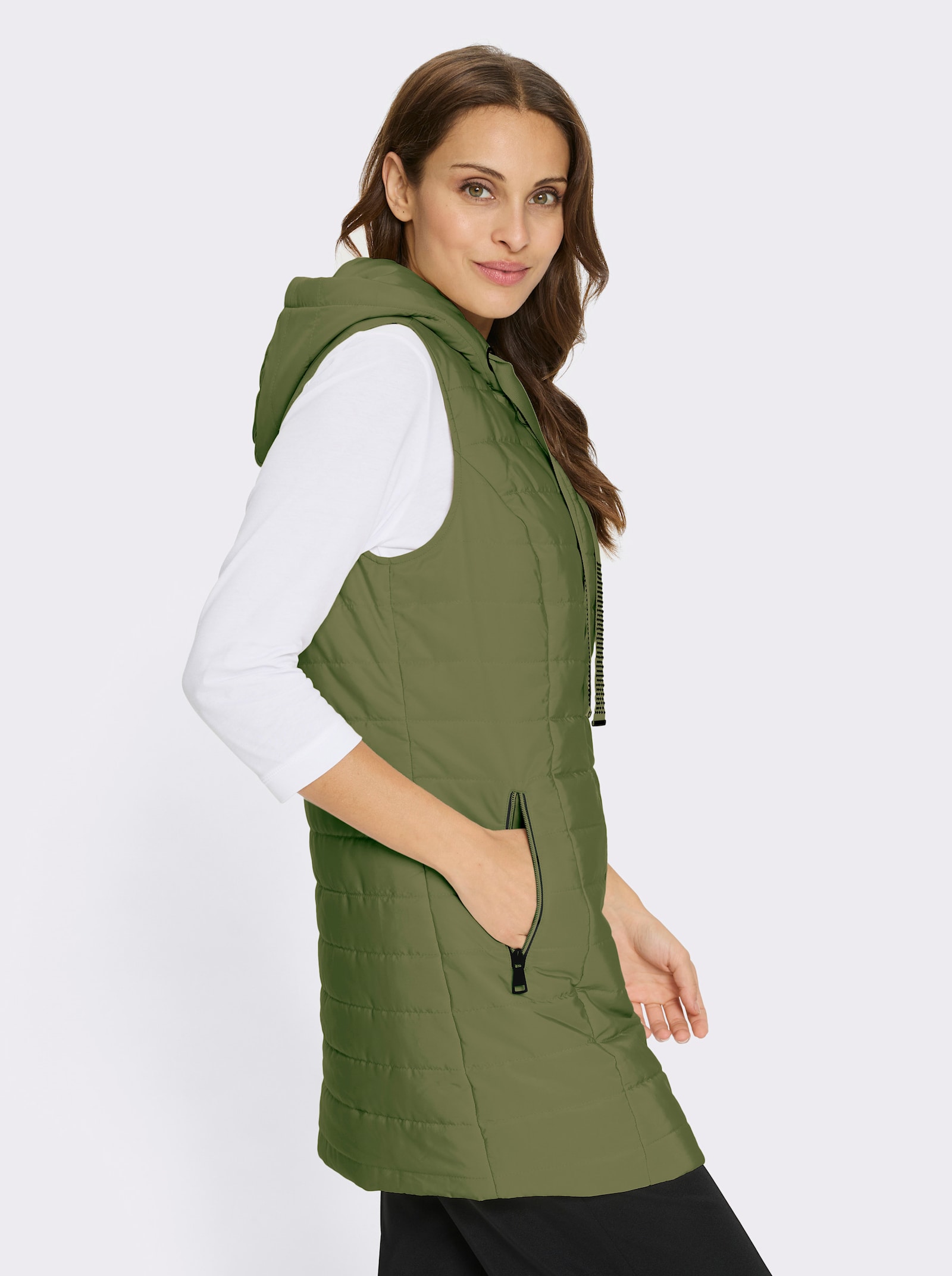 Longweste , auf Taillenhöhe weitenregulierbar - oliv