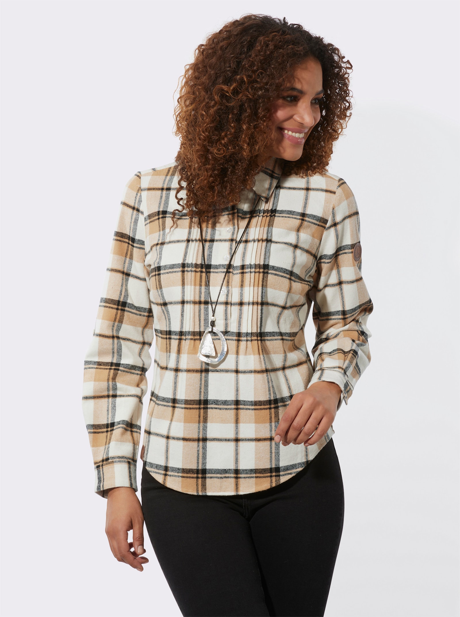 Flanellen blouse met ruitpatroon - camel/champagne geruit