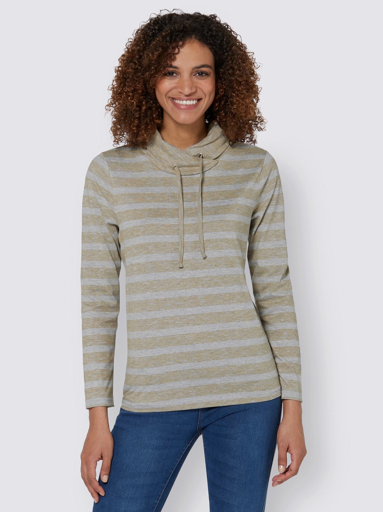 Langarmshirt - ocker-gestreift