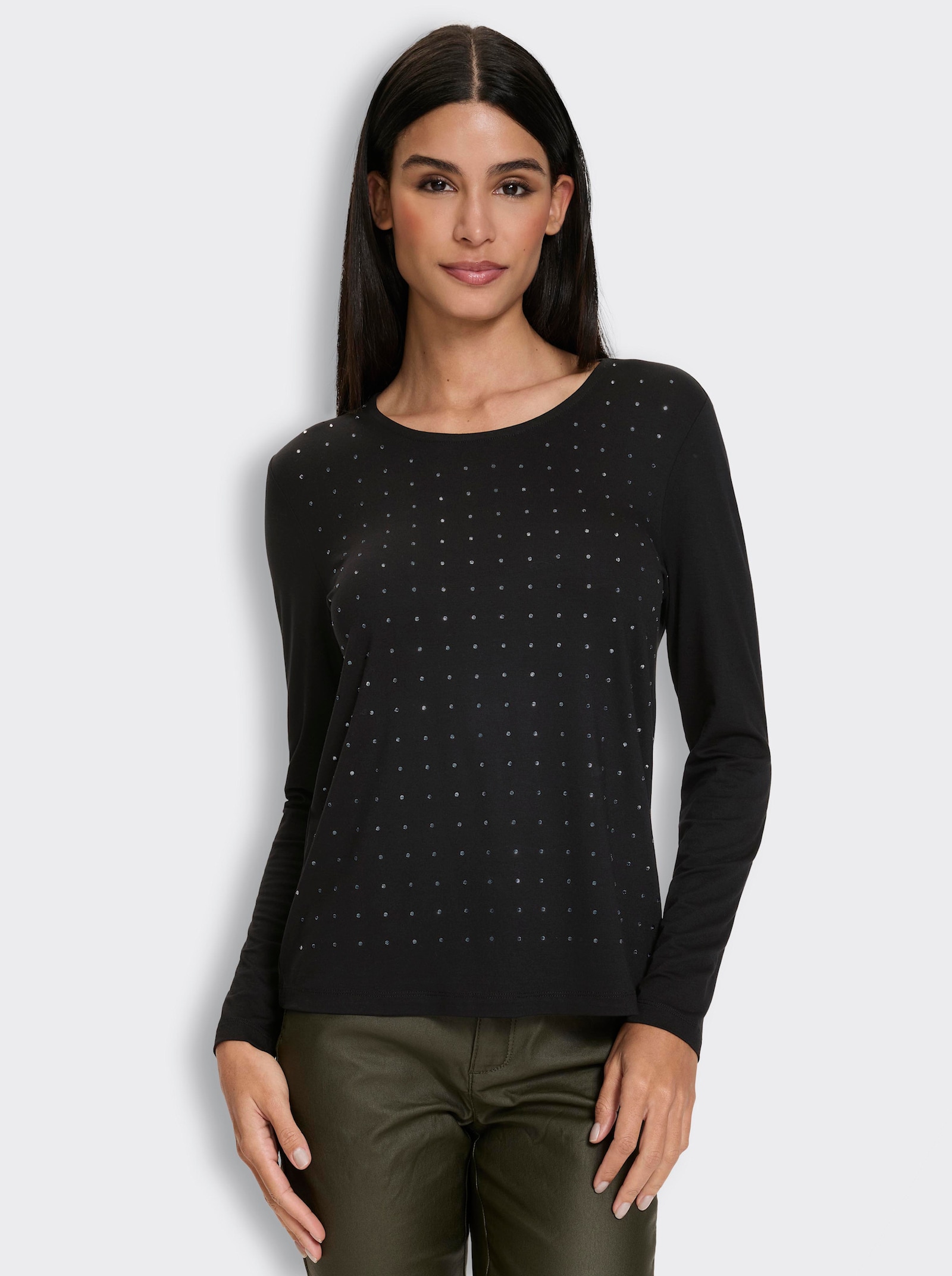heine Rundhalsshirt mit Glitzersteinchen - schwarz