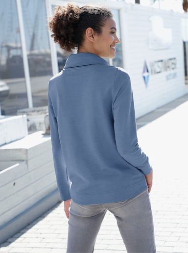 Sweatshirt mit halsfernem Rollkragen - blau
