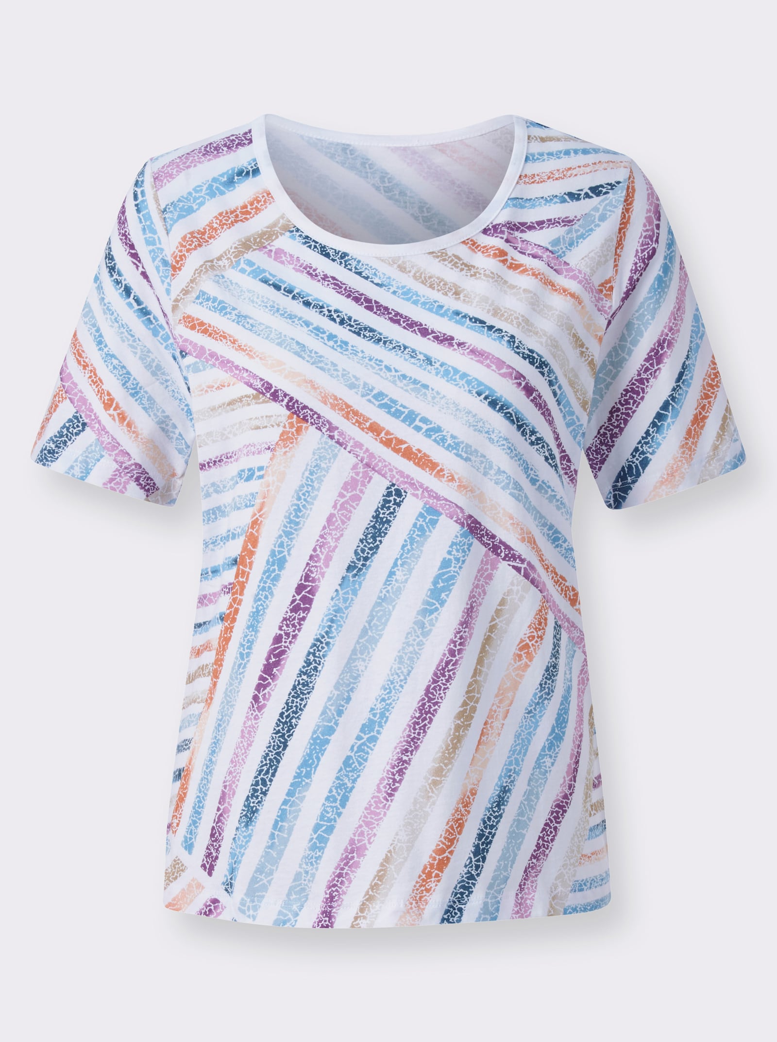 Streifenshirt mit Seitenschlitzen - weiß-himmelblau-bedruckt