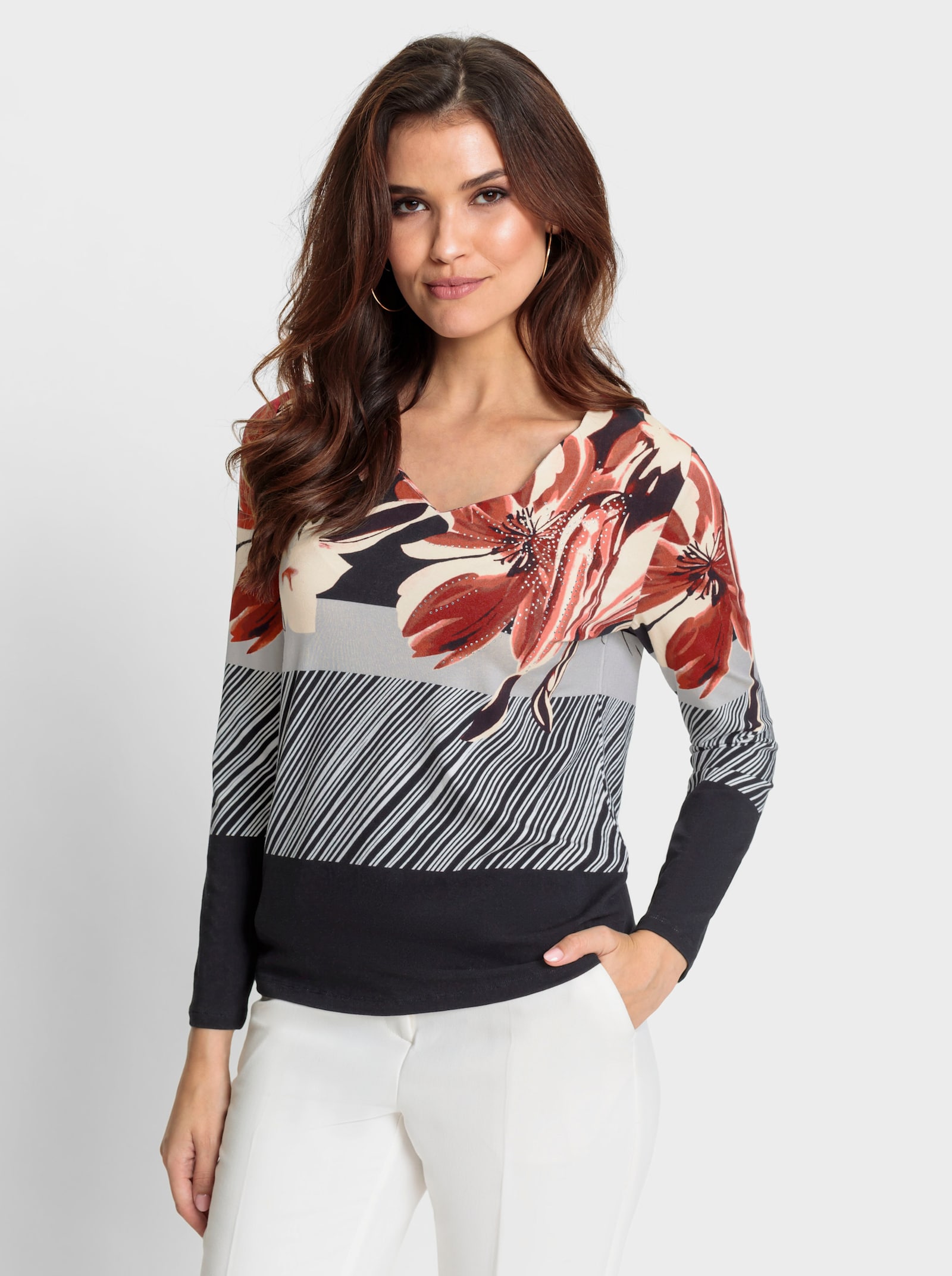 Shirt met lange mouwen in patroonmix - rood/zwart geprint