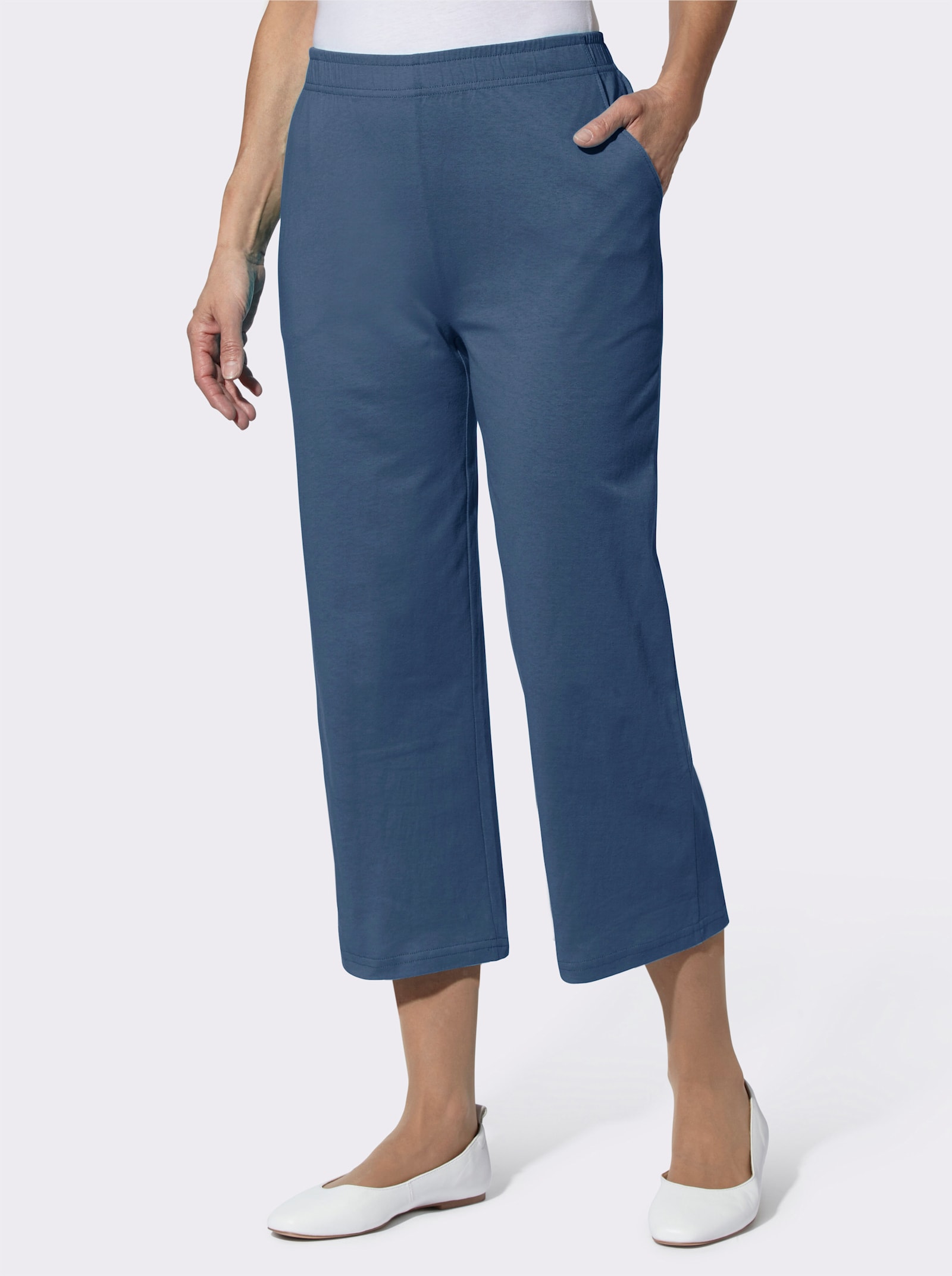 7/8 kalhoty se široce střiženými nohavicemi - džínová modrá