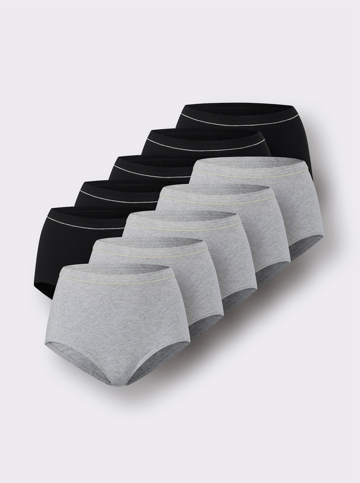 wäschepur Taillenslip mit Doppelzwickel - 5x schwarz-grau-meliert + 5x grau-meliert-zitrone