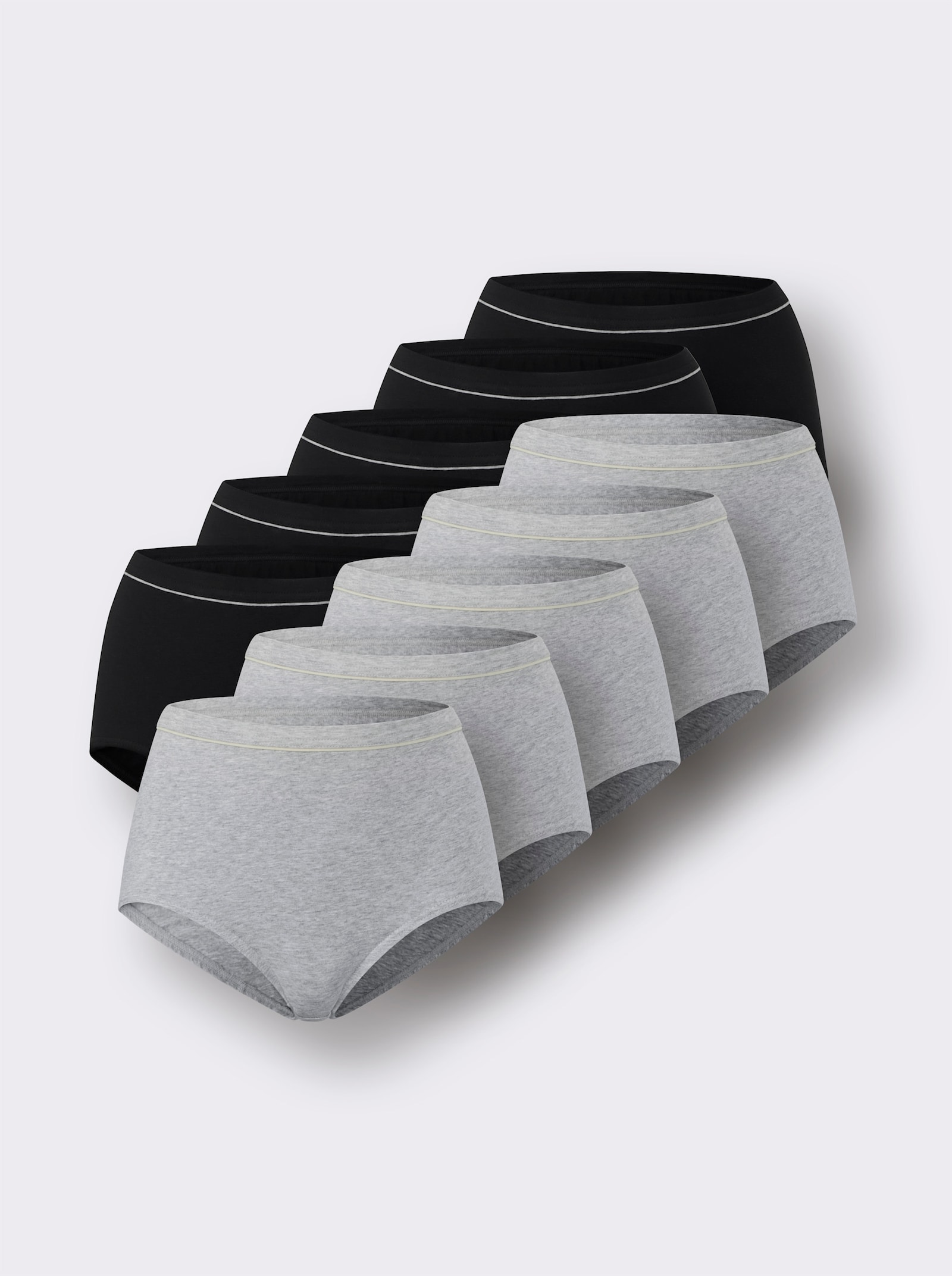 wäschepur Taillenslip mit Doppelzwickel - 5x schwarz-grau-meliert + 5x grau-meliert-zitrone