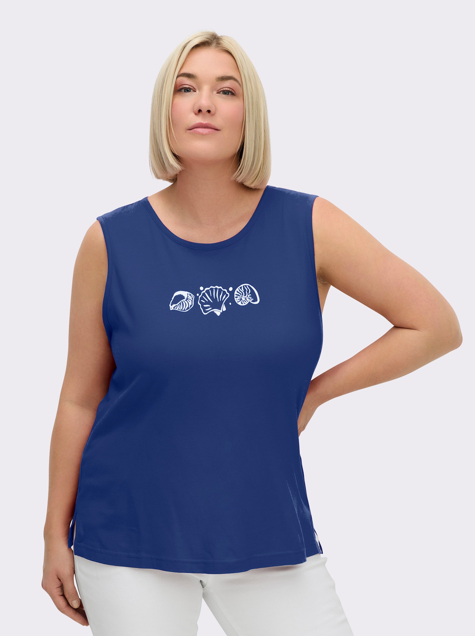 Shirttop mit Seitenschlitzen - royalblau