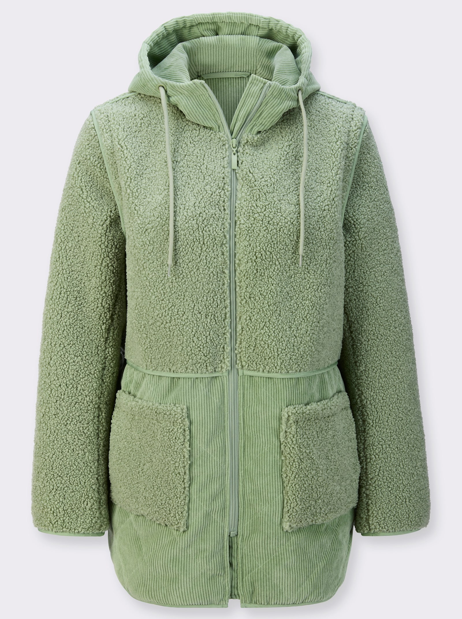  2-in-1-Jacke aus Teddyfleece und Cord - eucalyptus