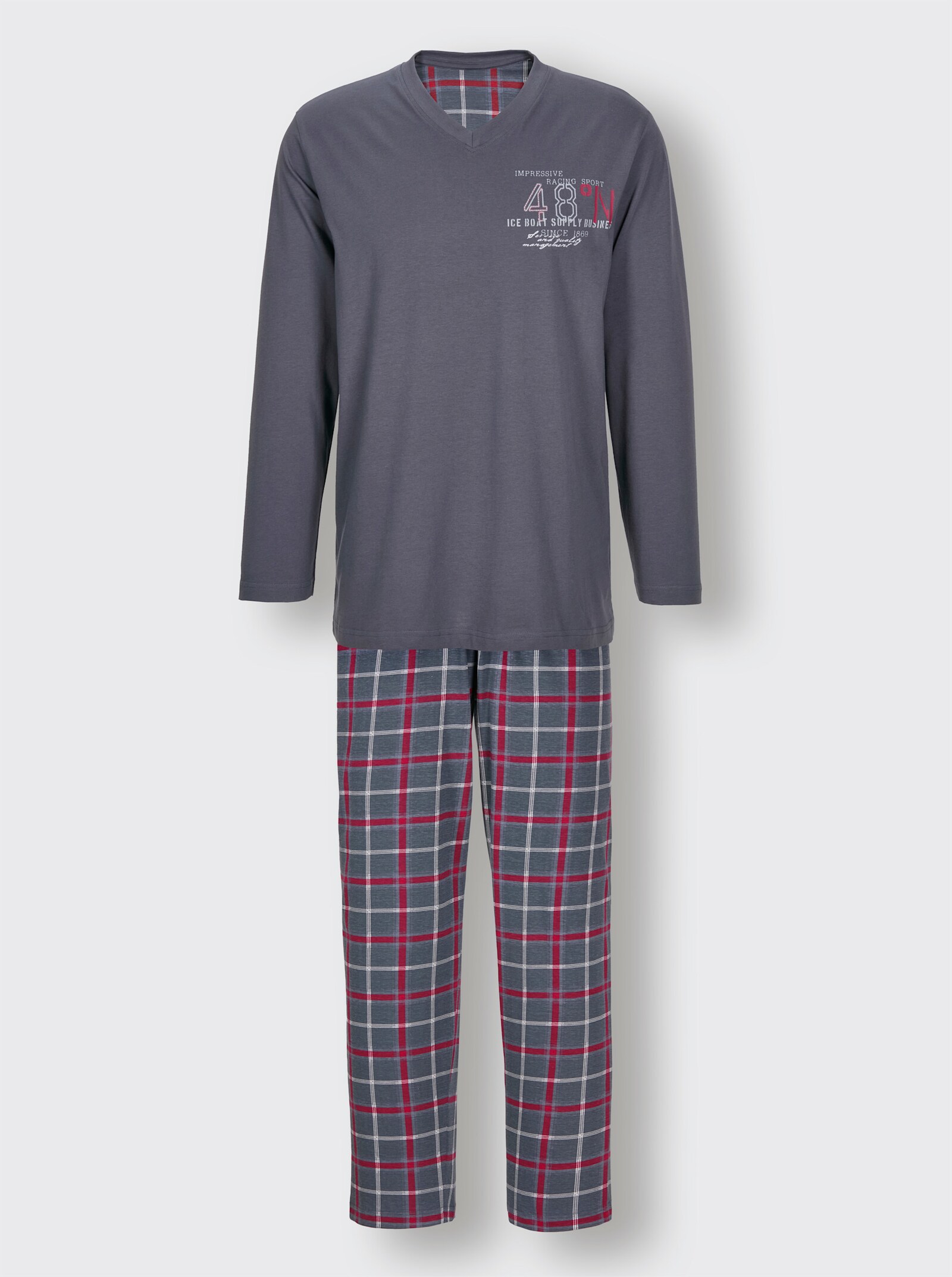 Comte Schlafanzug - anthrazit-rot-kariert