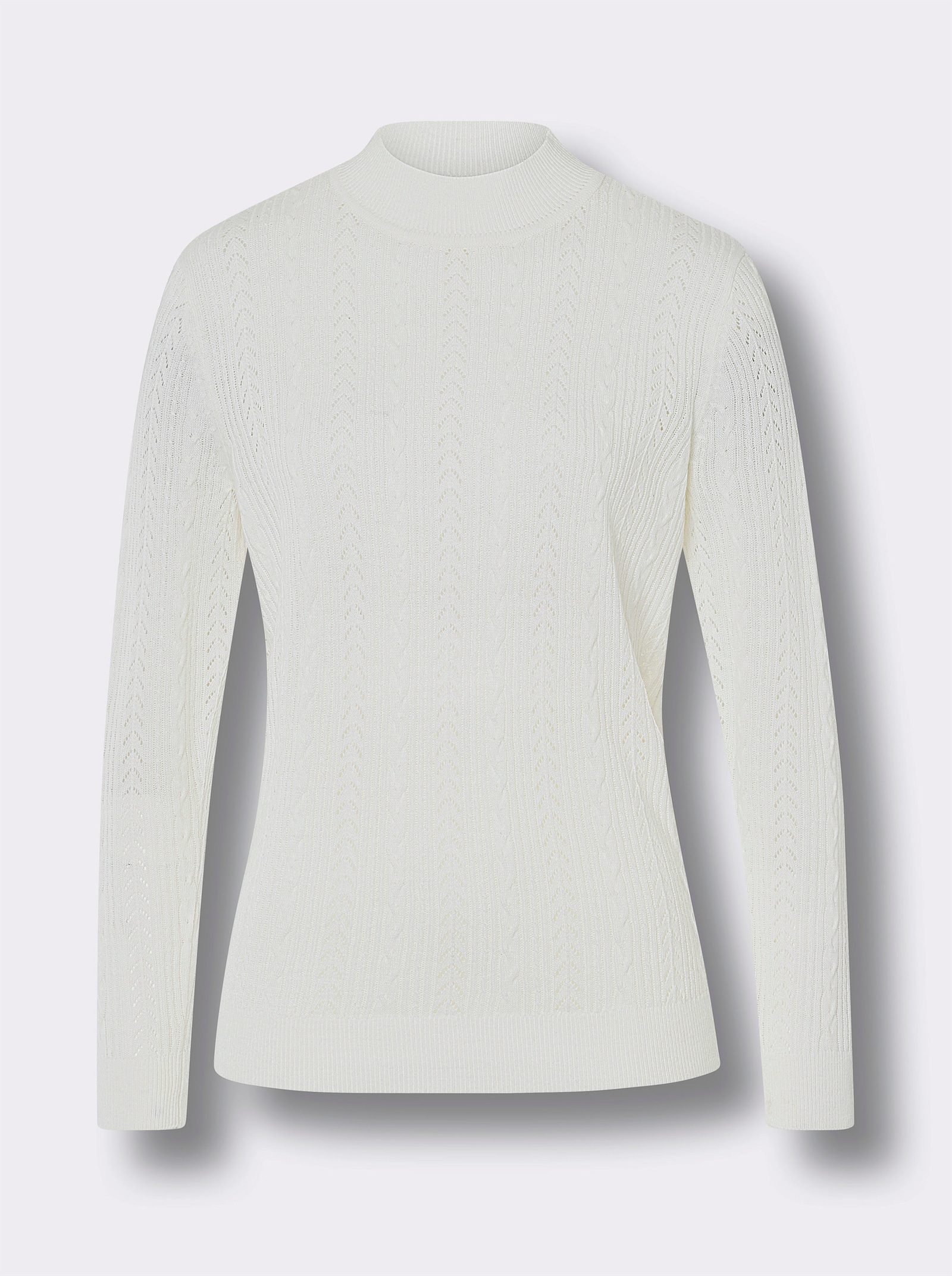 Tröja med ståkrage och hålmönster - gräddvit