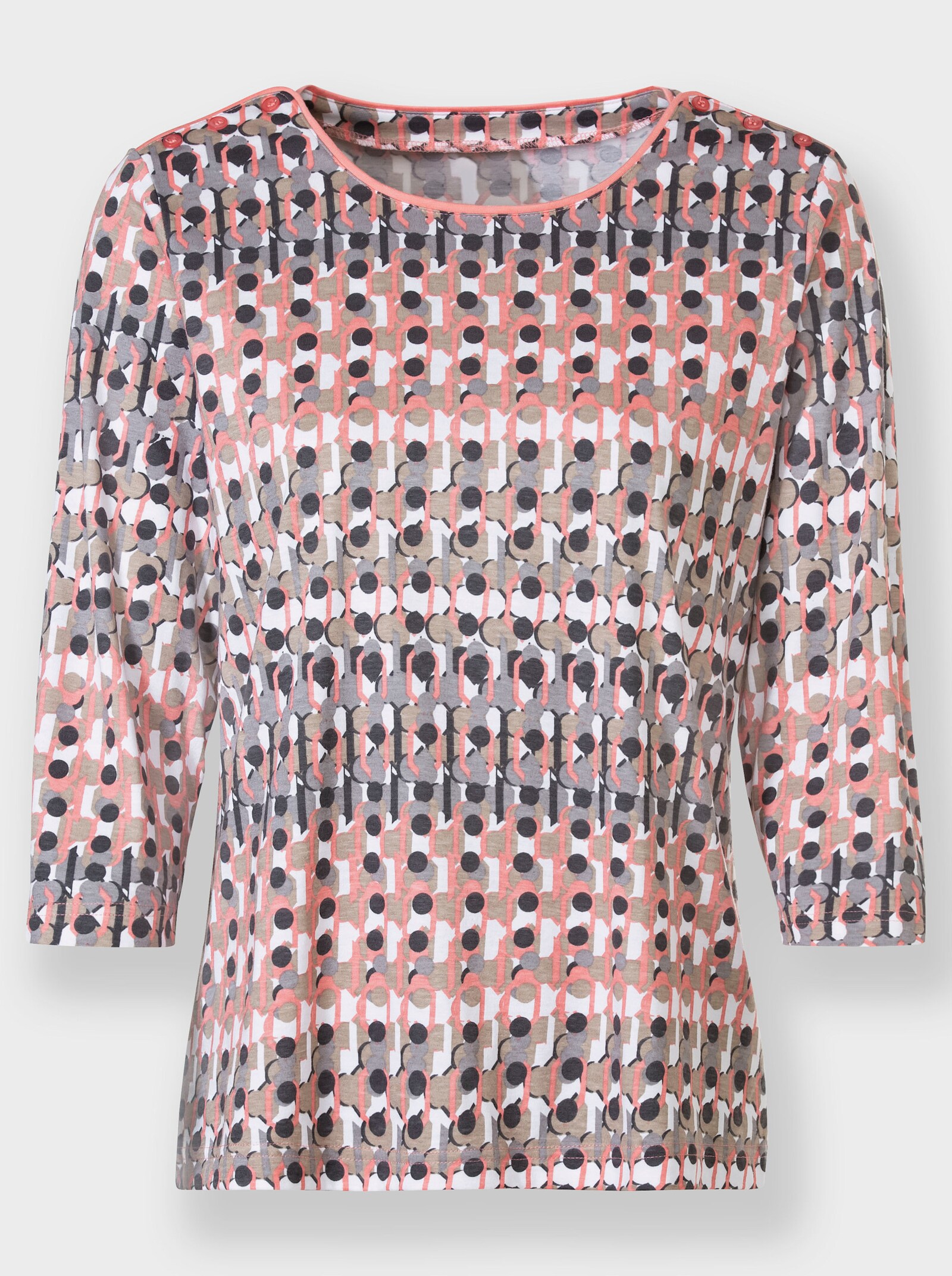 3/4-Arm-Shirt mit Zierknöpfen - flamingo-grau-bedruckt