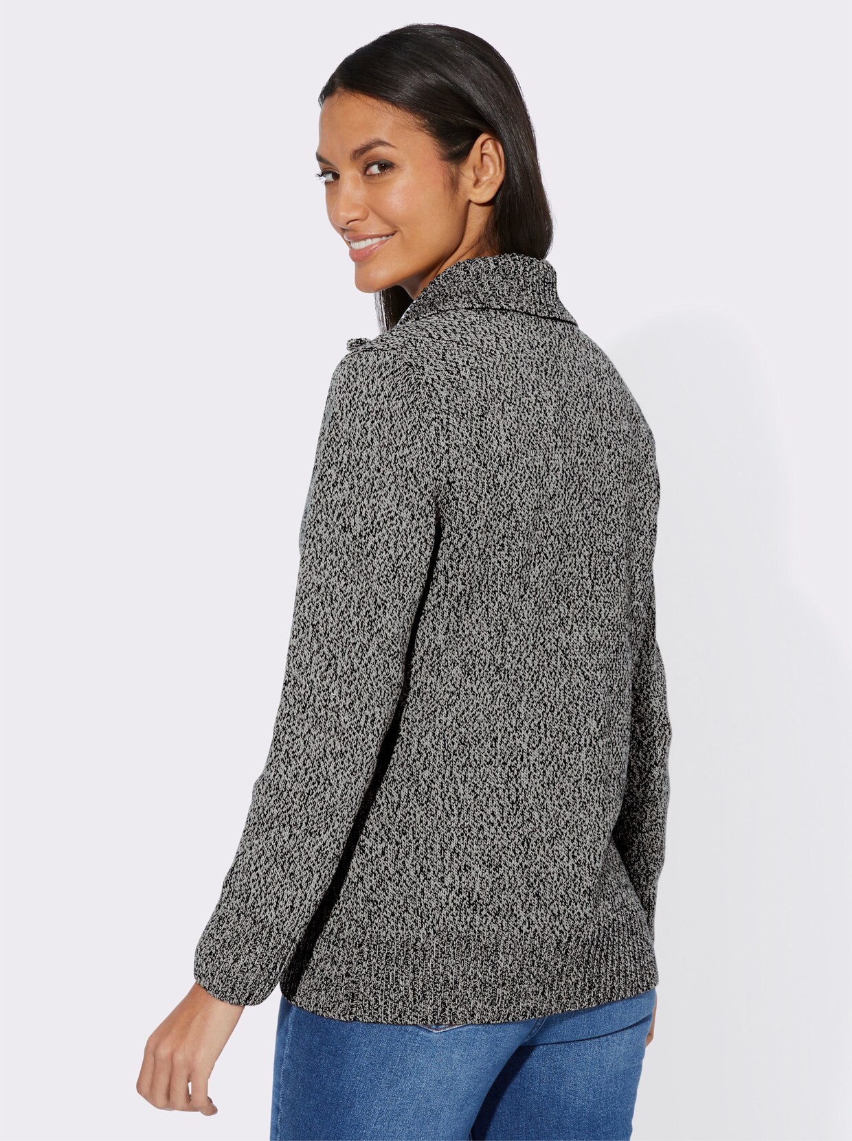 Strickjacke - ecru-schwarz-meliert