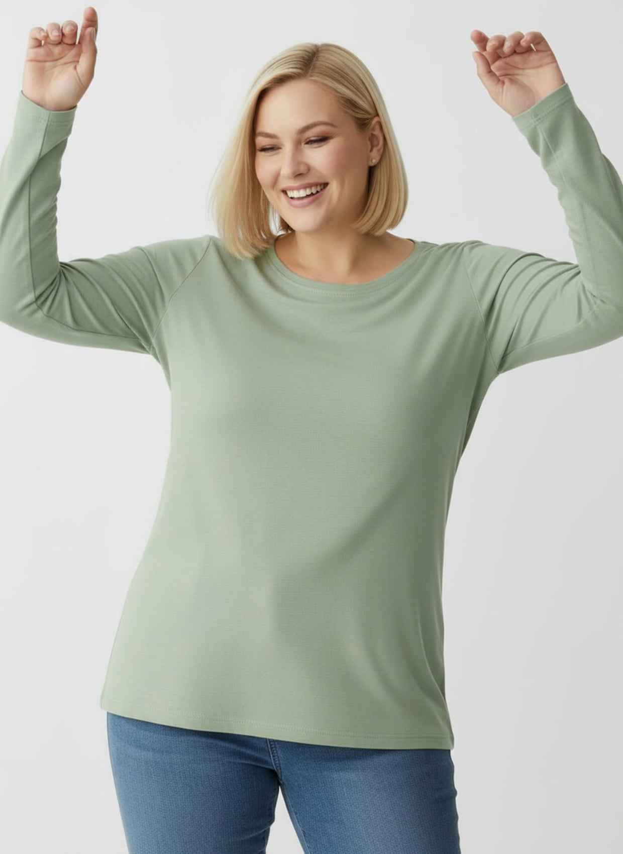 Rundhalsshirt mit zertifizierter Baumwolle - eucalyptus