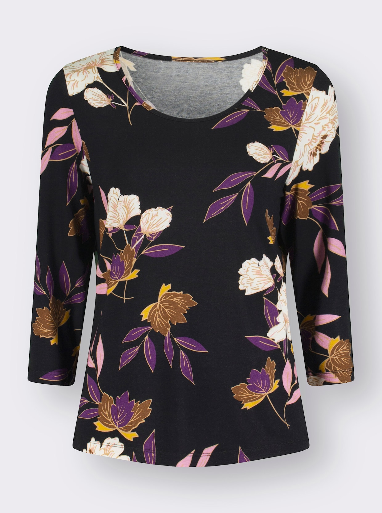 Print-Shirt - lila-ocker-bedruckt