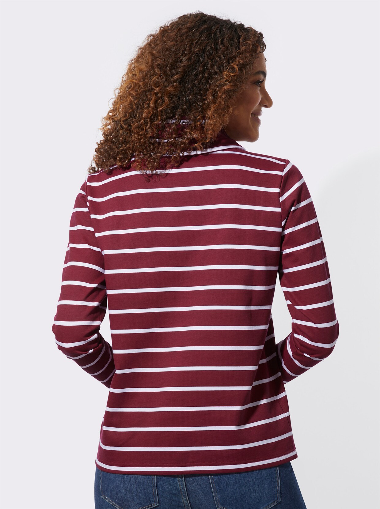 Sweatshirt - dunkelrot-weiß-geringelt