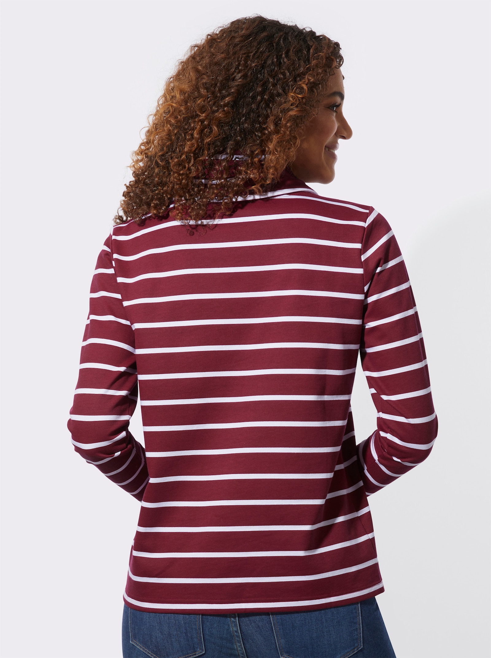 Sweatshirt mit überlappendem Rollkragen - dunkelrot-weiß-geringelt