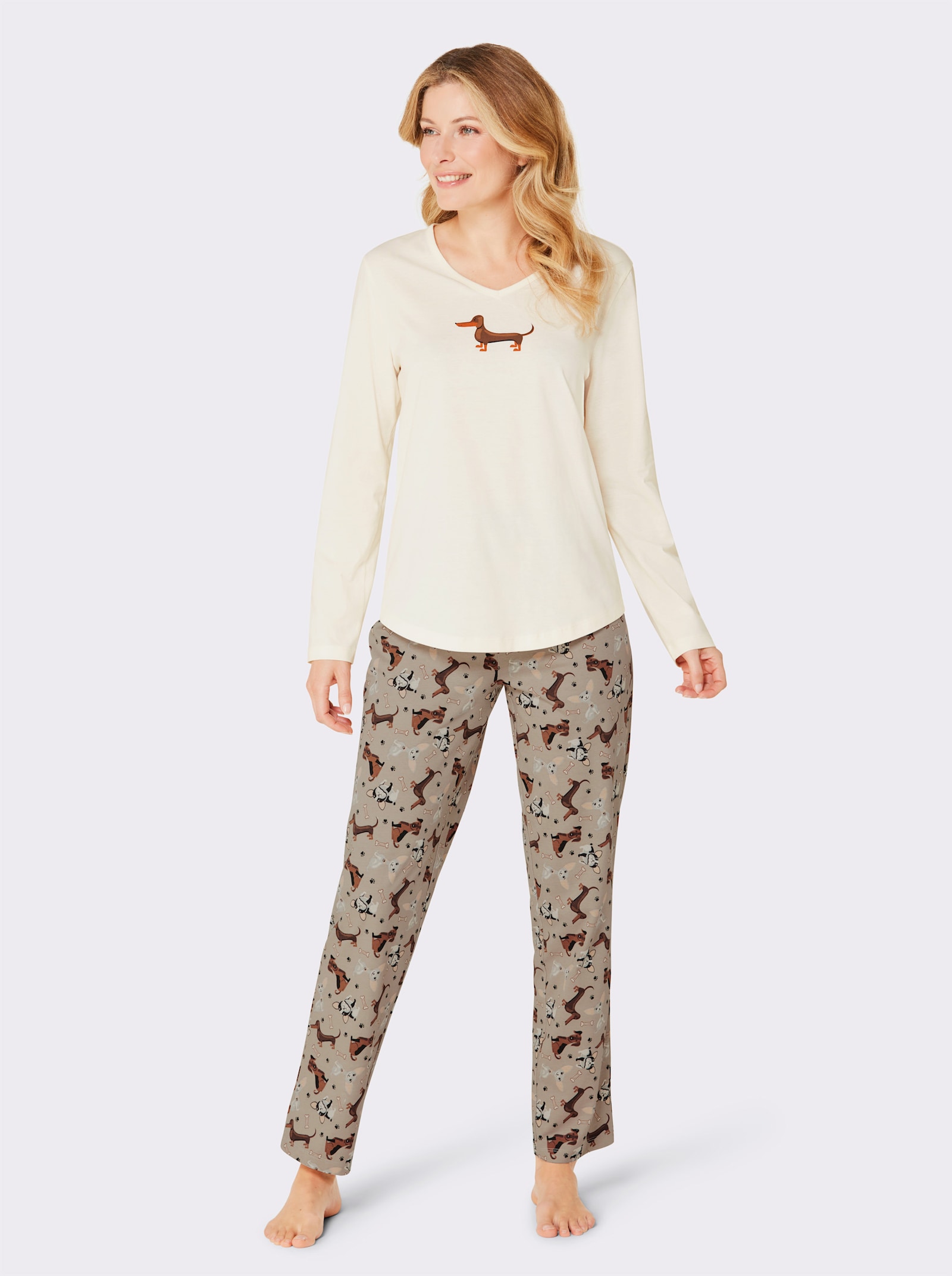 wäschepur Pyjama avec motifs chiens - couleur ivoire-sésame imprimé