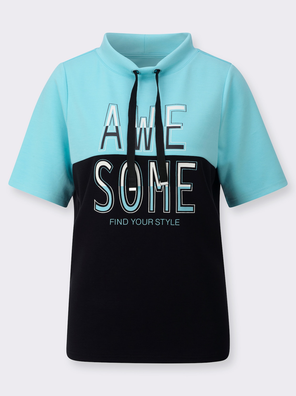 Stehkragenshirt - aquamarin-schwarz