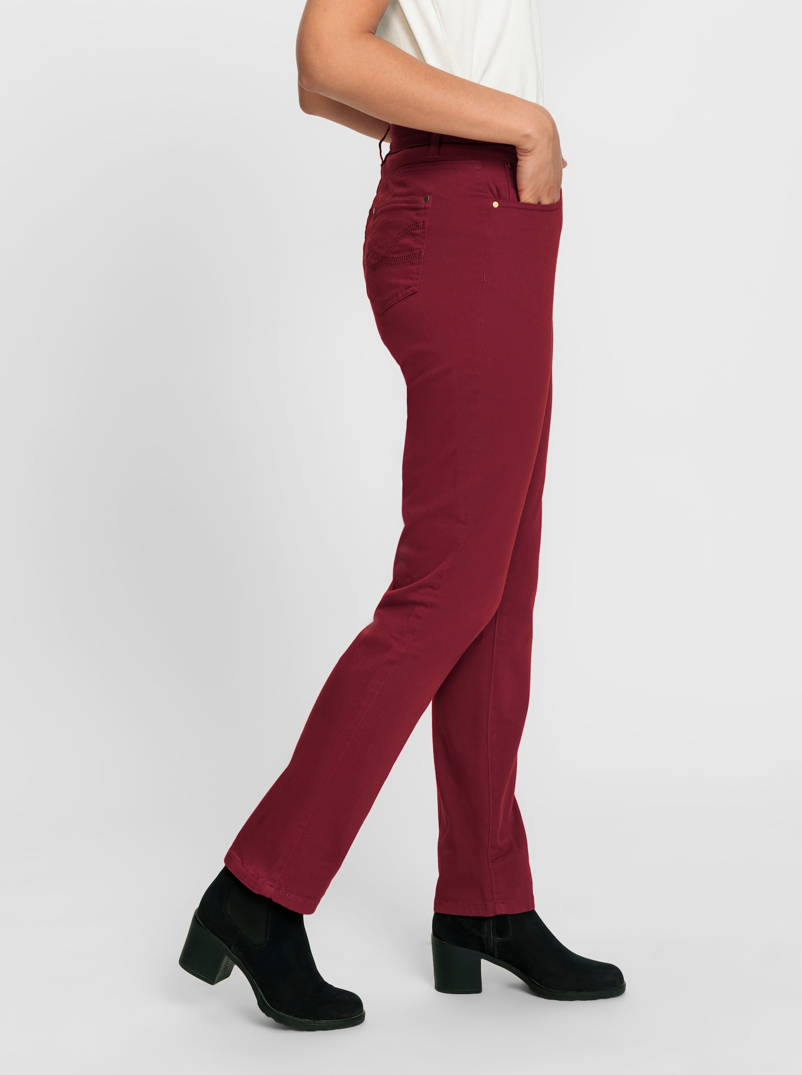 5-Pocket-Jeans mit bestickten Gesäßtaschen - dunkelrot