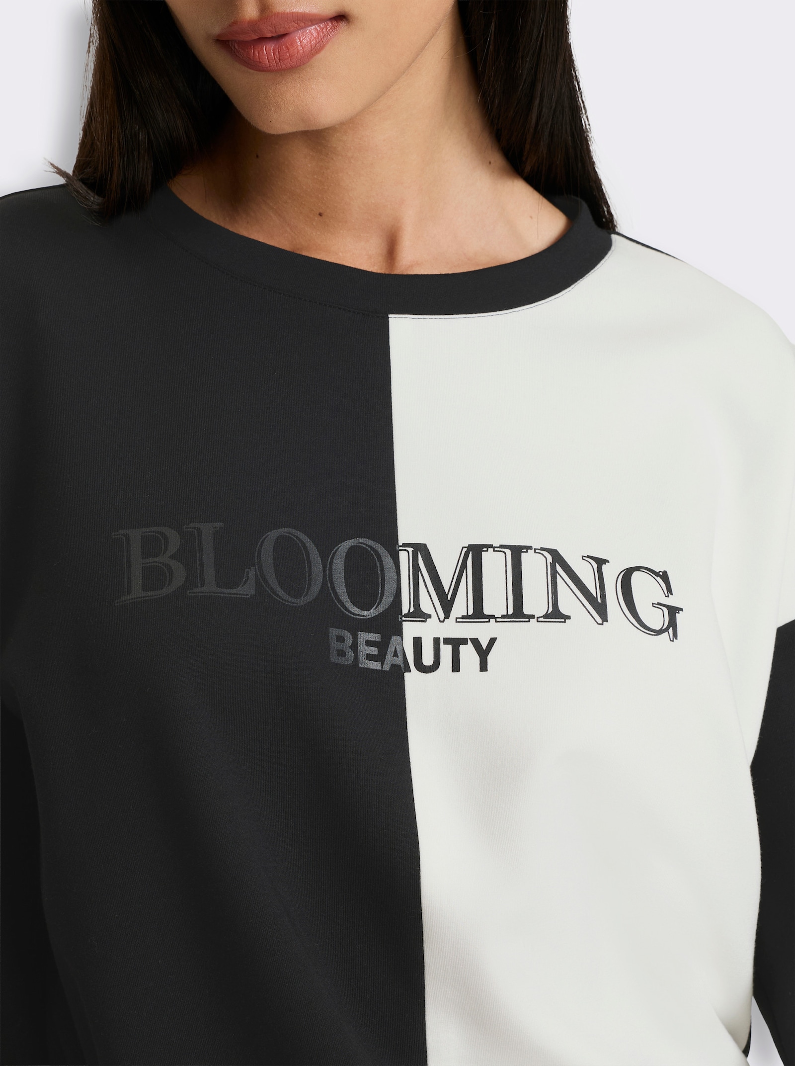 heine Sweatshirt mit Schriftzug vorn - schwarz-ecru-gemustert