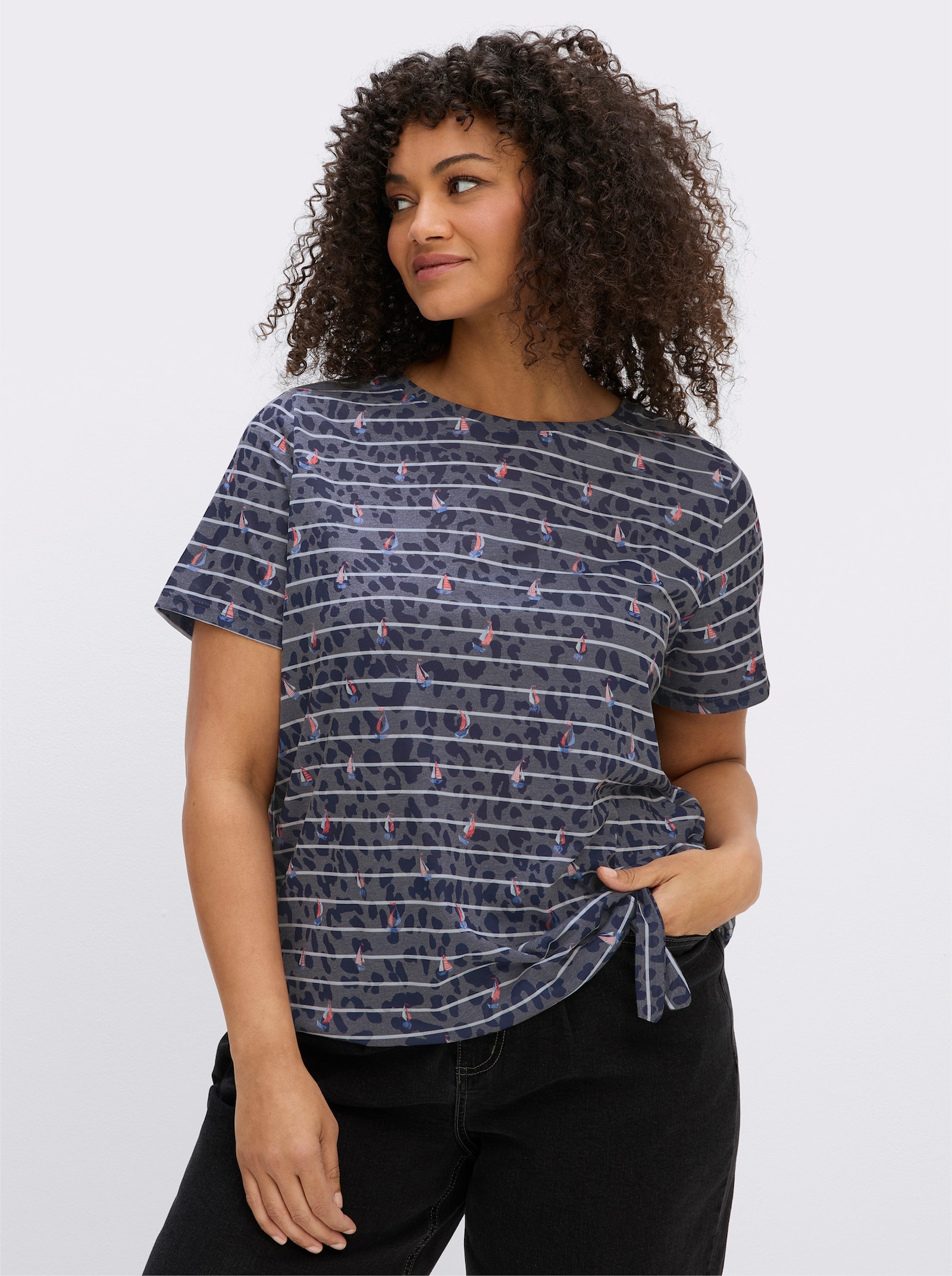 Rundhalsshirt in Ausbrenner-Qualität - marine-bedruckt