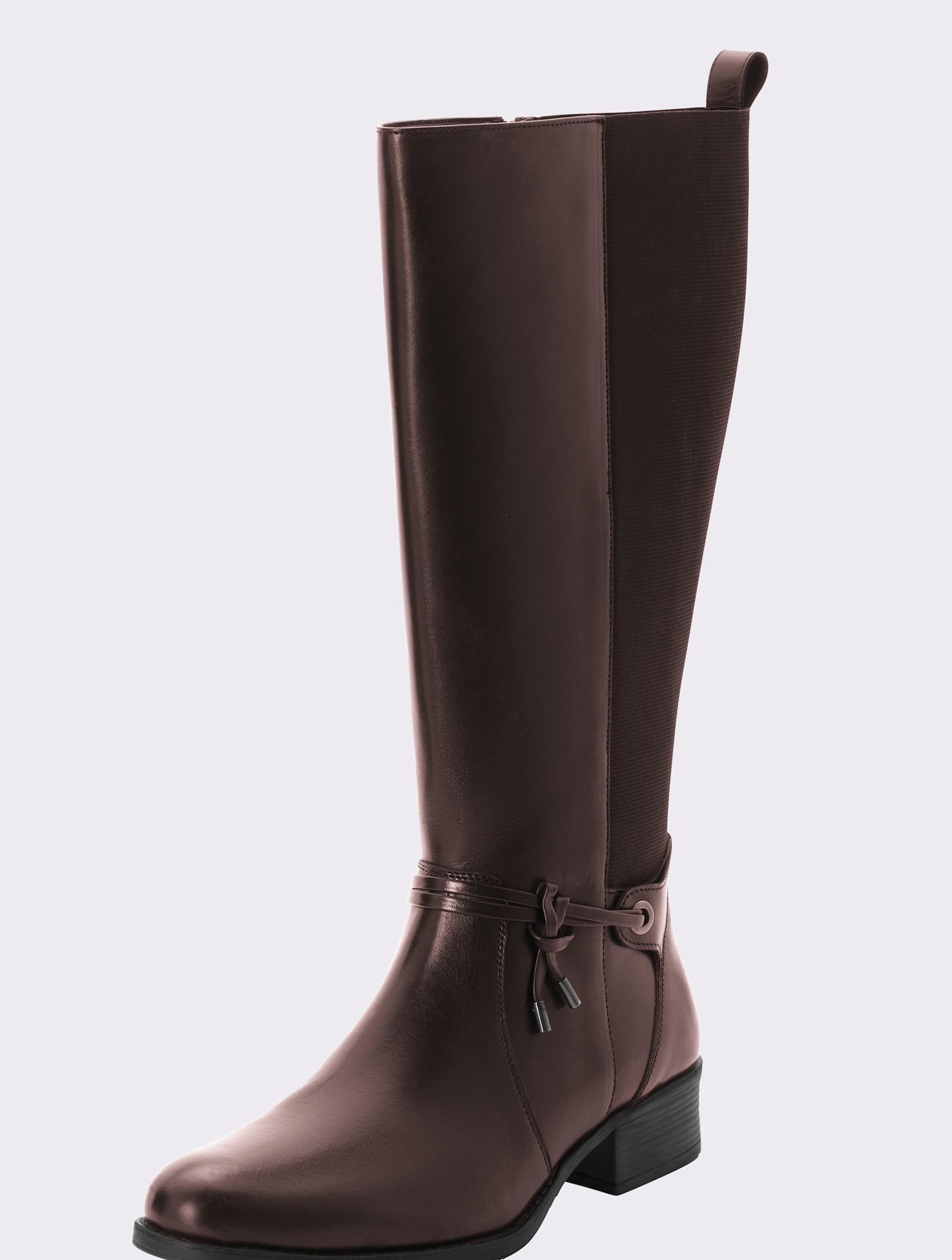 sheego Laars met wijde schacht van leer, met sierband - bruin