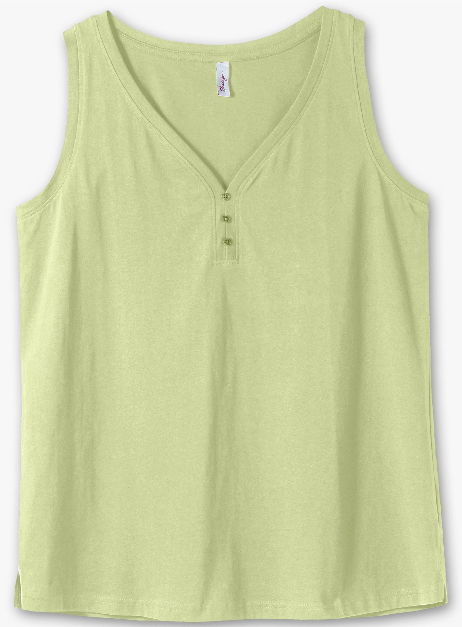 sheego Tanktop mit V-Ausschnitt und Zierknopfleiste - pistazie