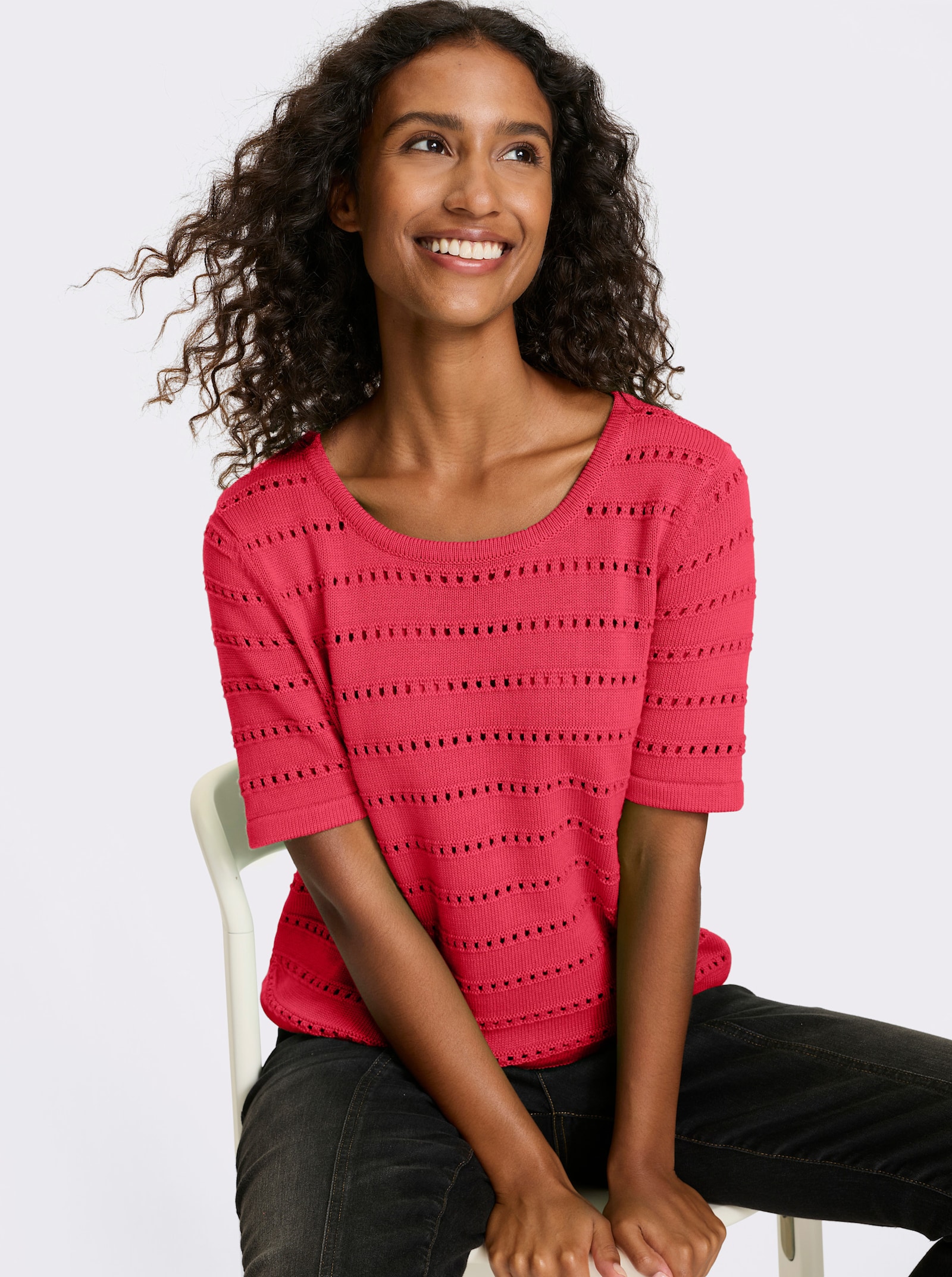 heine Ajourpullover mit 3D-Effekt - pink