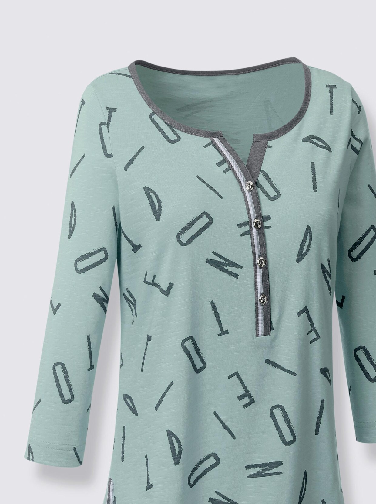 Shirt met 3/4-mouw - kalkmint/antraciet bedrukt