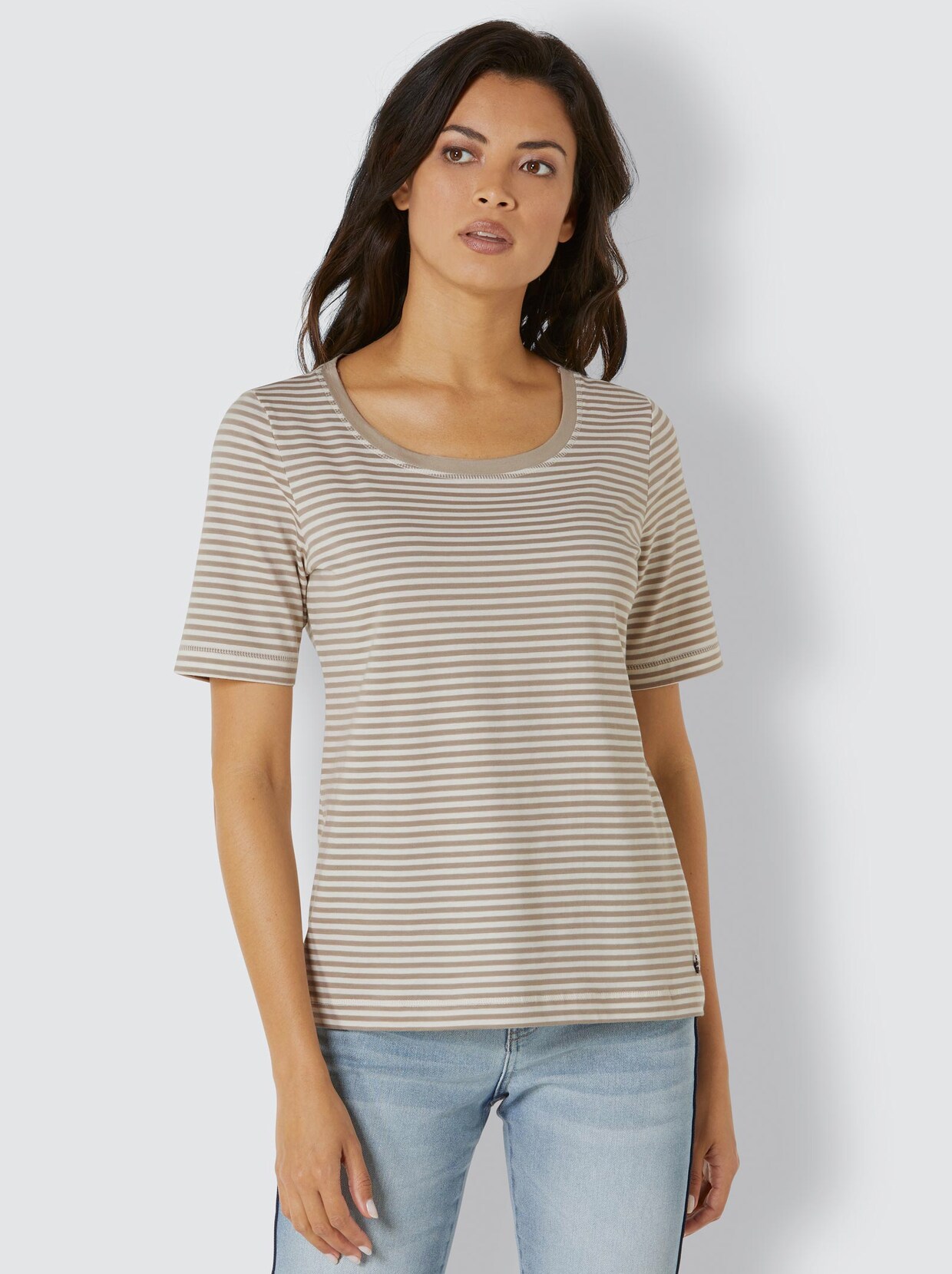 Creation L Premium Pima-Baumwoll-Shirt - sesam-ecru-geringelt
