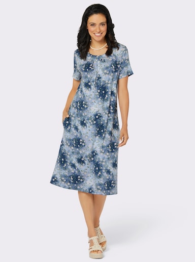 Jerseykleid mit Nahttaschen, bedruckt - dunkelblau-bedruckt
